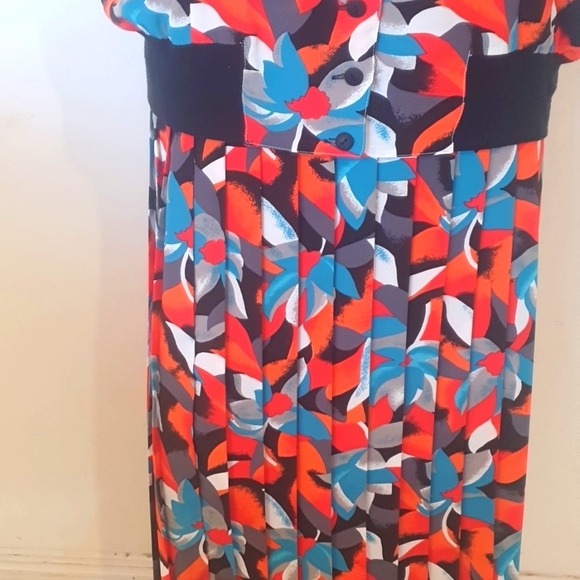 VINTAGE 80S Size 18 Blue/Orange Set Pleated - Picture 3 of 8